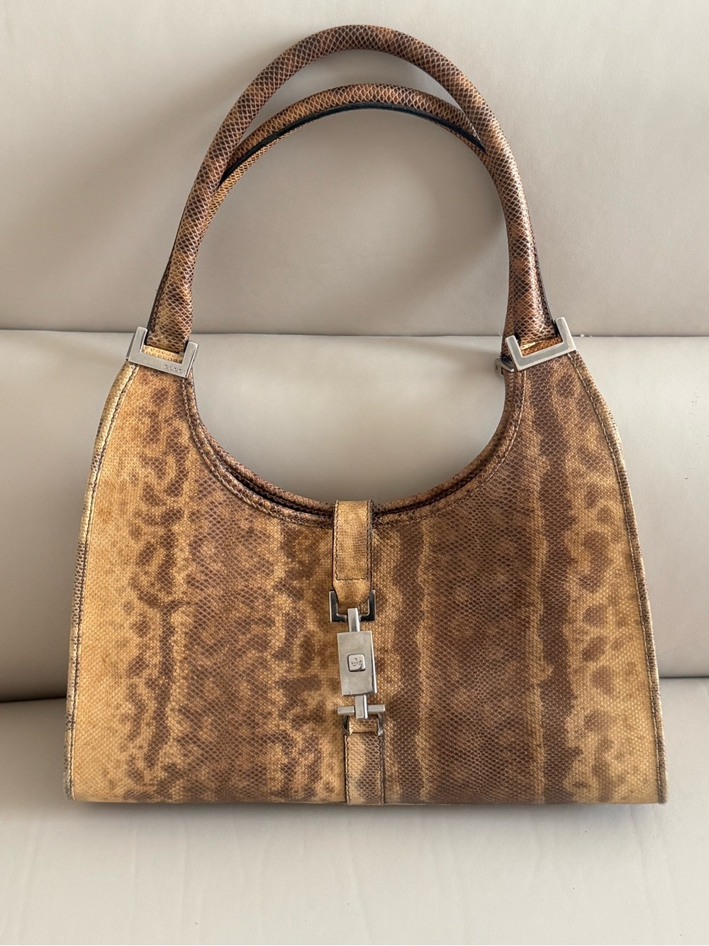 Gucci Tom Ford Era Vintage Women's Python Snake-Print Jackie-O Shoulder Bag Rare